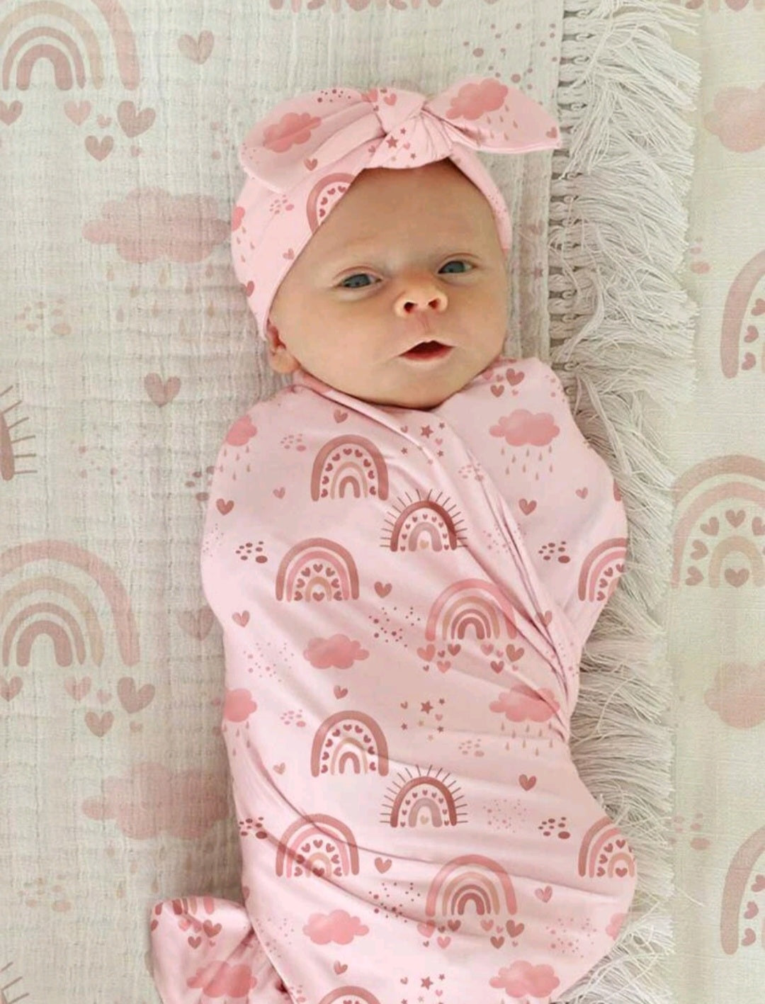 Pink Rainbow Swaddle and Turban