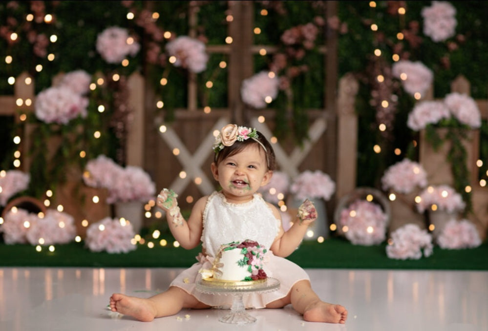 Lace Ruffle Romper with Floral Belt/Headband 1000470