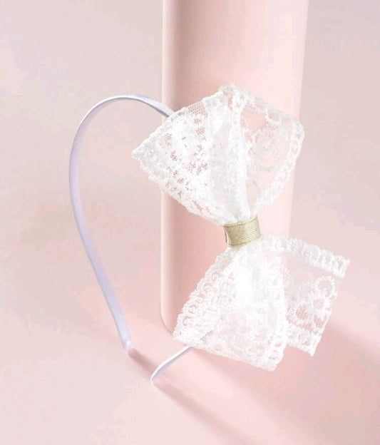 White Lace Bow Headband