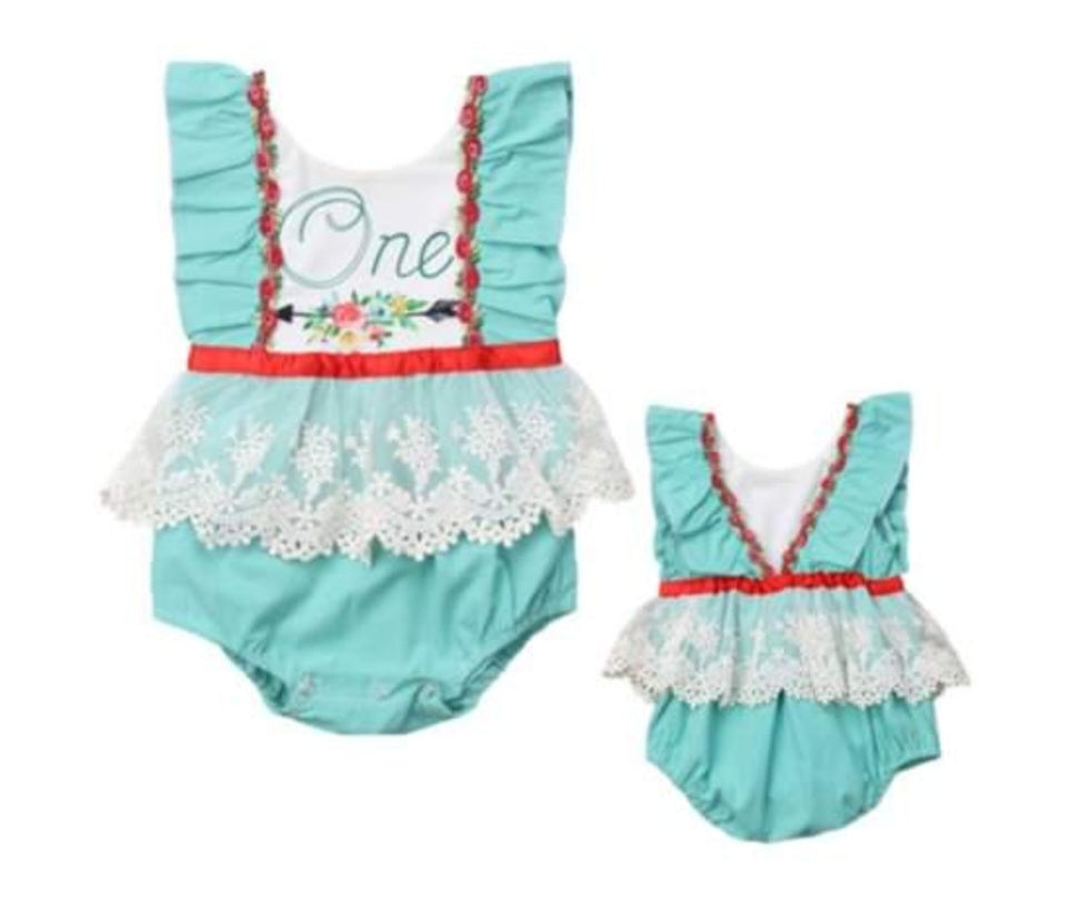 Teal First Birthday Romper