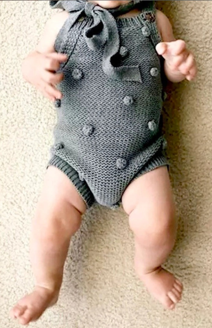 Gray Popcorn Knitted Romper