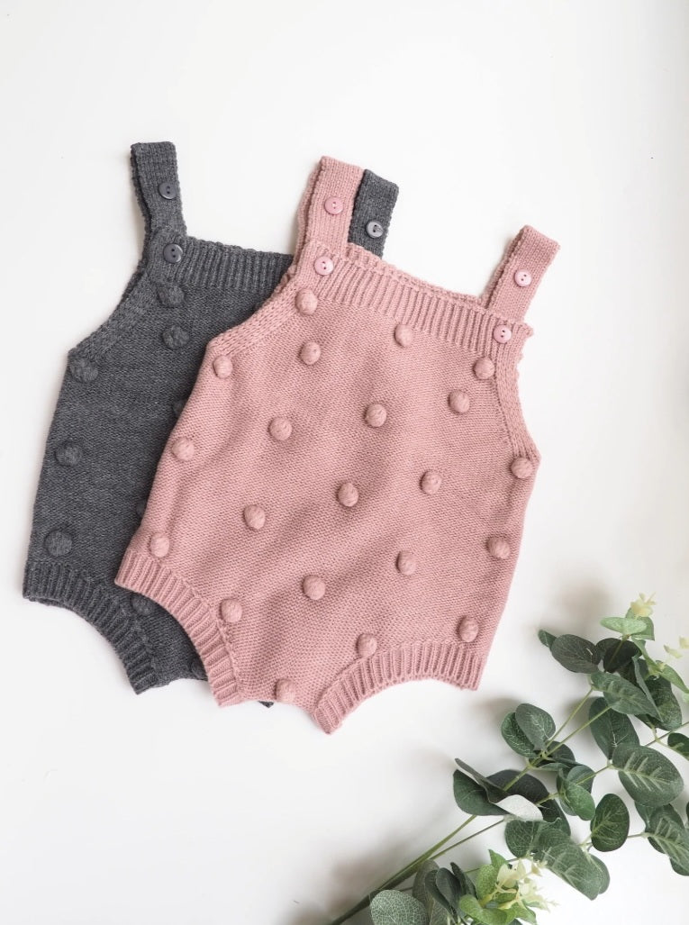 Gray Popcorn Knitted Romper