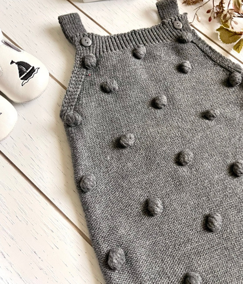 Gray Popcorn Knitted Romper