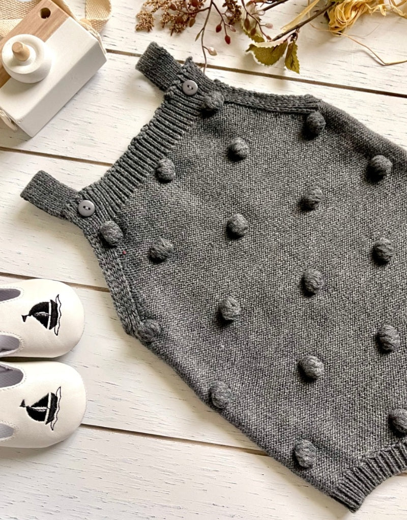 Gray Popcorn Knitted Romper