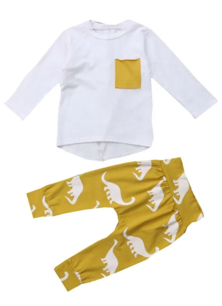 Yellow and White Dinosaur Tracksuit