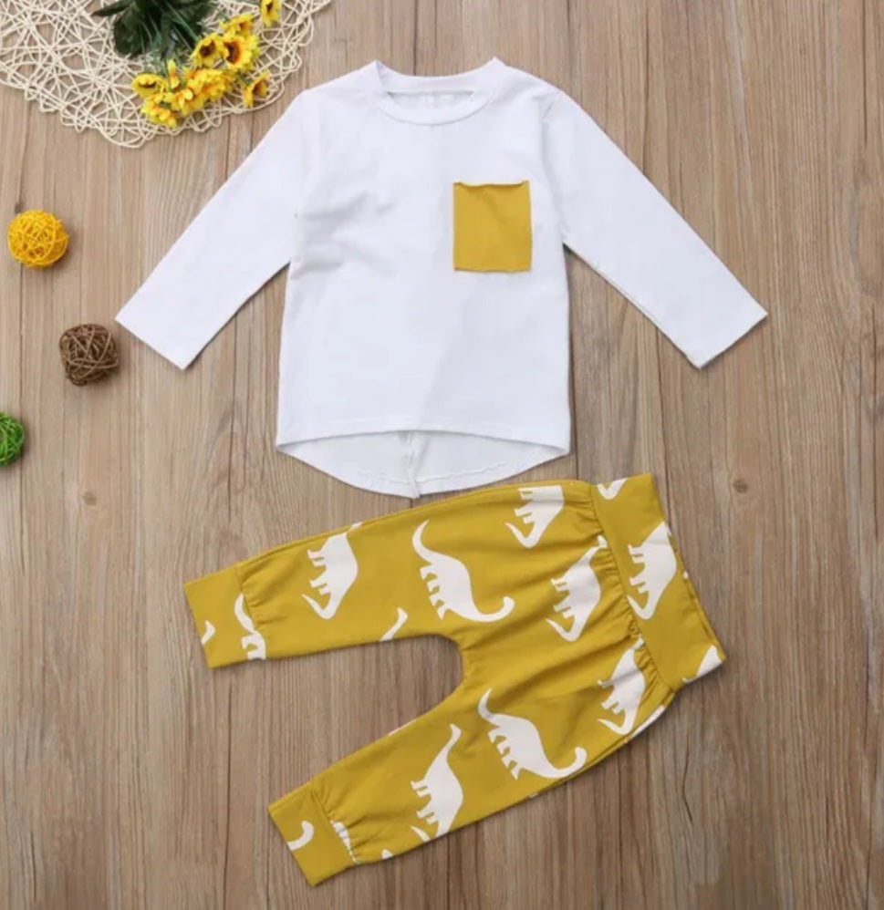 Yellow and White Dinosaur Tracksuit