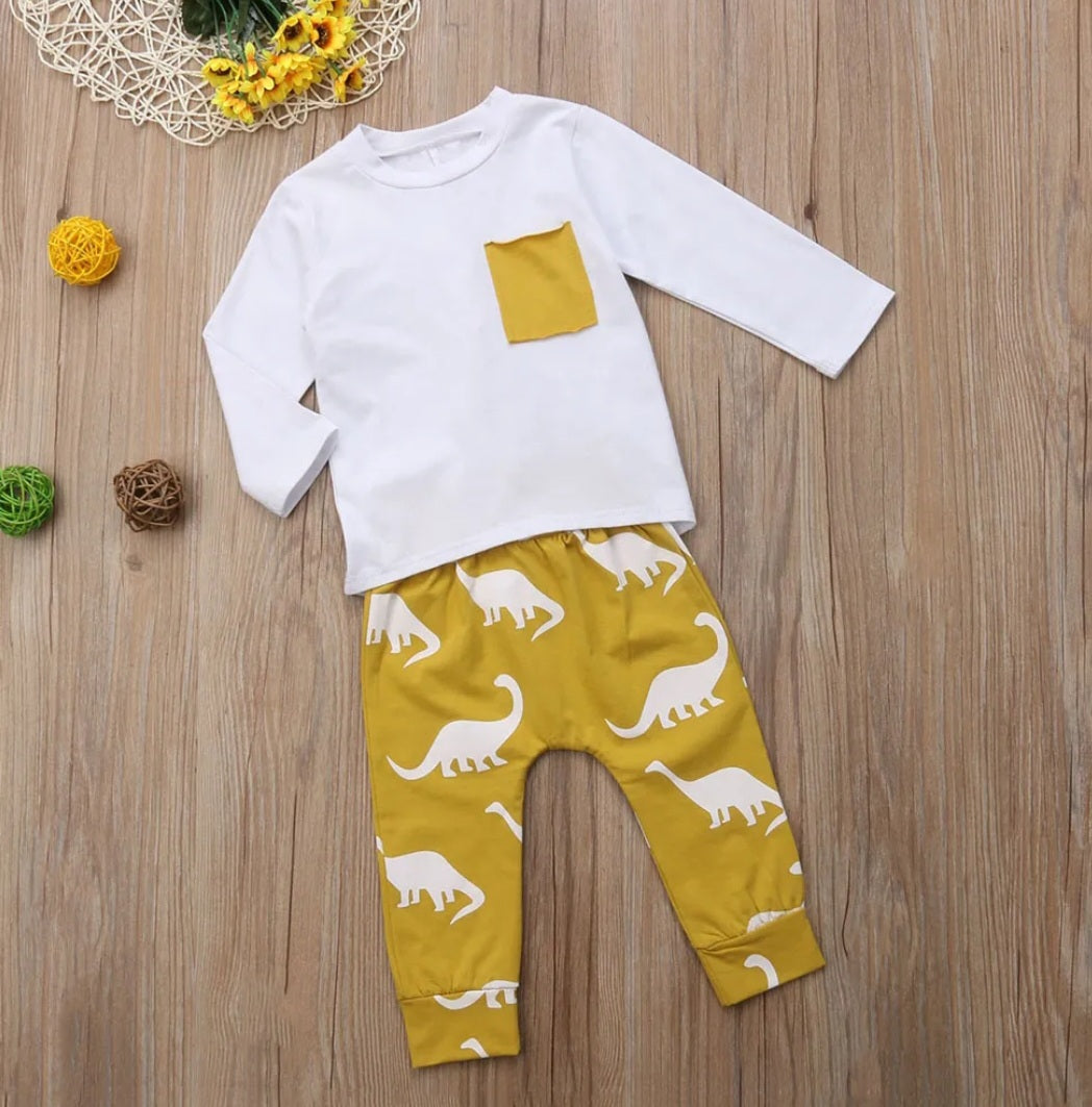 Yellow and White Dinosaur Tracksuit