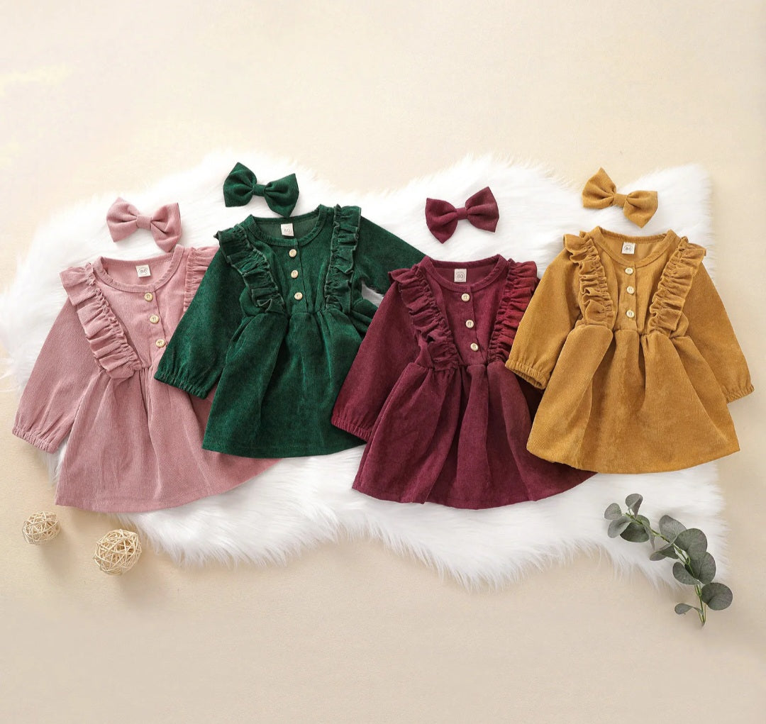 Maroon Corduroy Dress and Hairclip