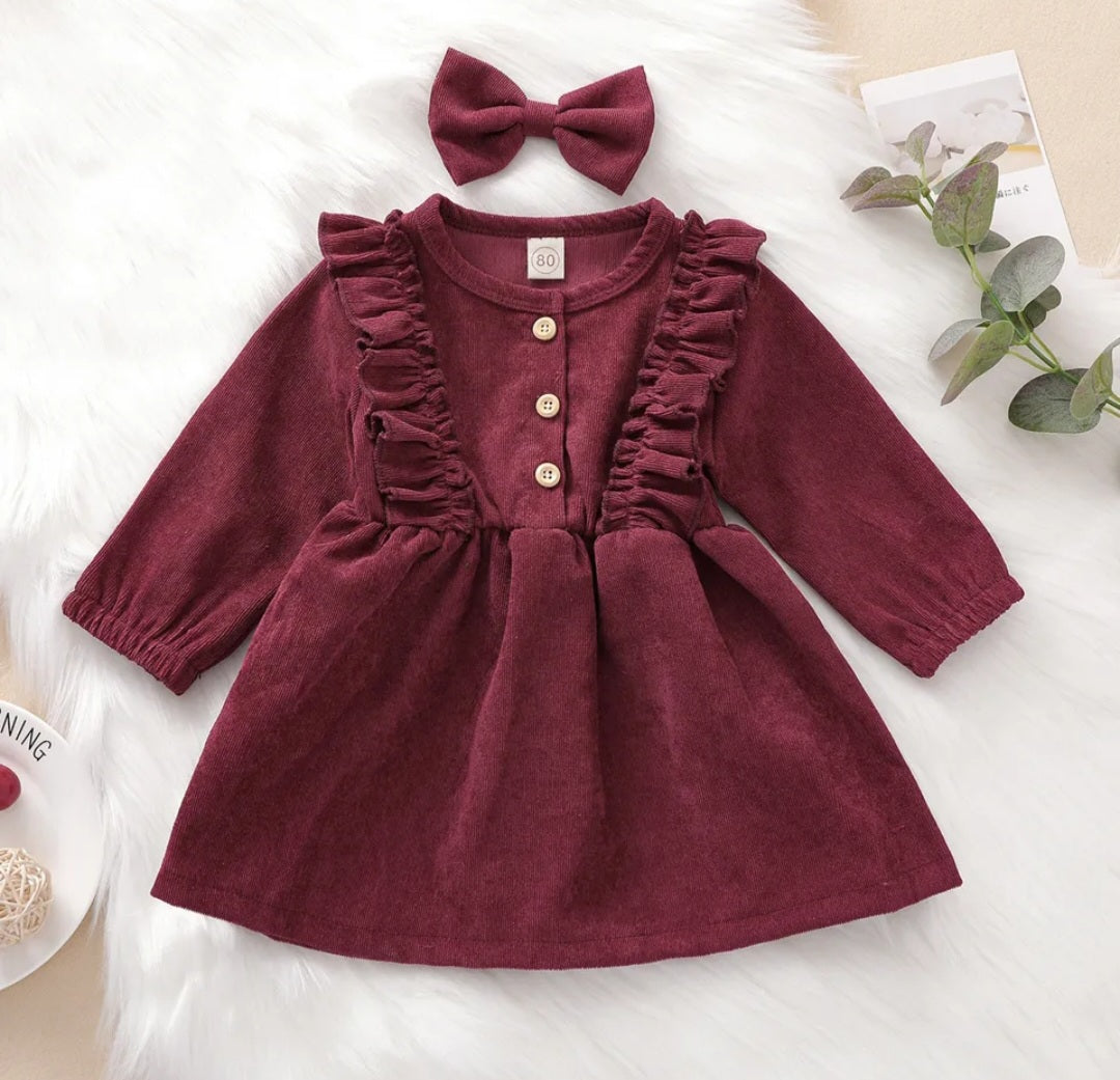 Maroon Corduroy Dress and Hairclip