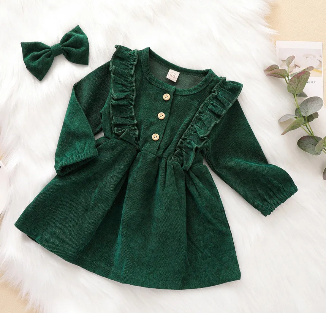 Forest Green Corduroy Dress and Hairclip