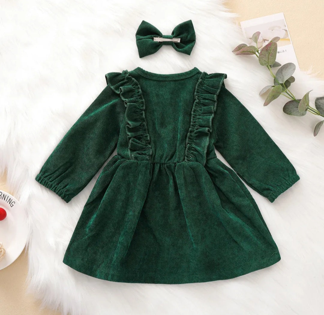 Forest Green Corduroy Dress and Hairclip