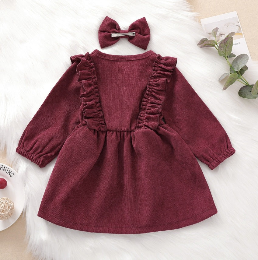 Maroon Corduroy Dress and Hairclip