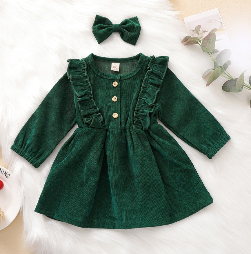 Forest Green Corduroy Dress and Hairclip