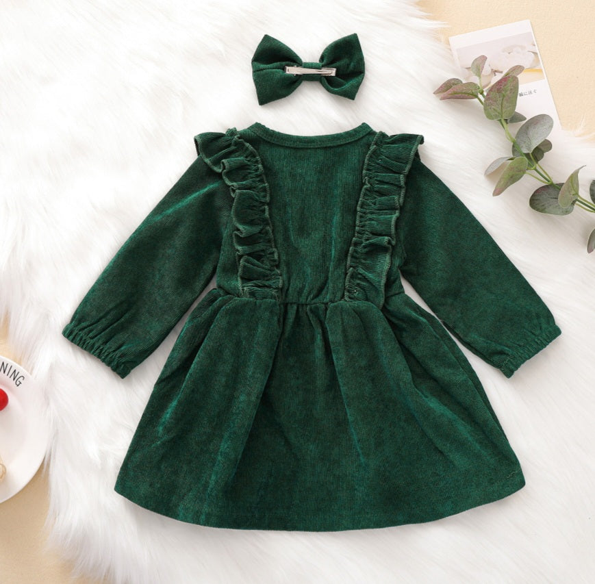 Forest Green Corduroy Dress and Hairclip