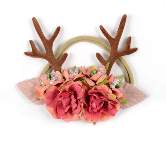 Burgandy Beige Floral Headband
