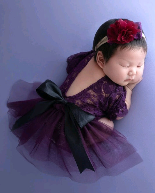 Purple Lace Photoshoot Romper and Headband