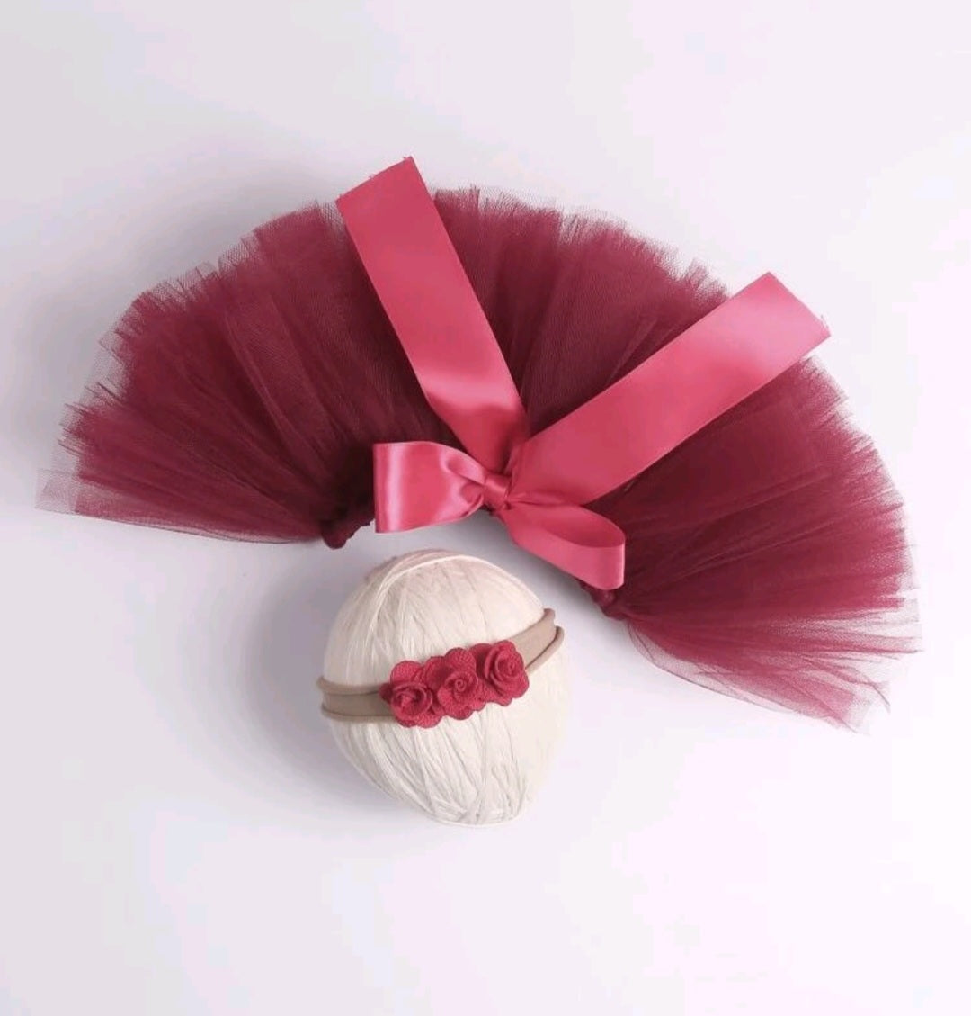 Maroon Photoshoot Tutu and Rose Headband