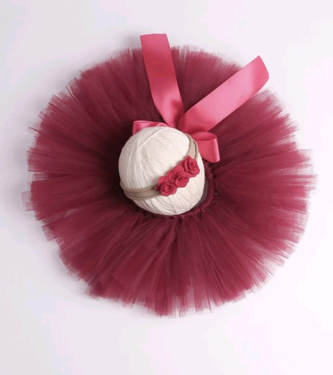 Maroon Photoshoot Tutu and Rose Headband