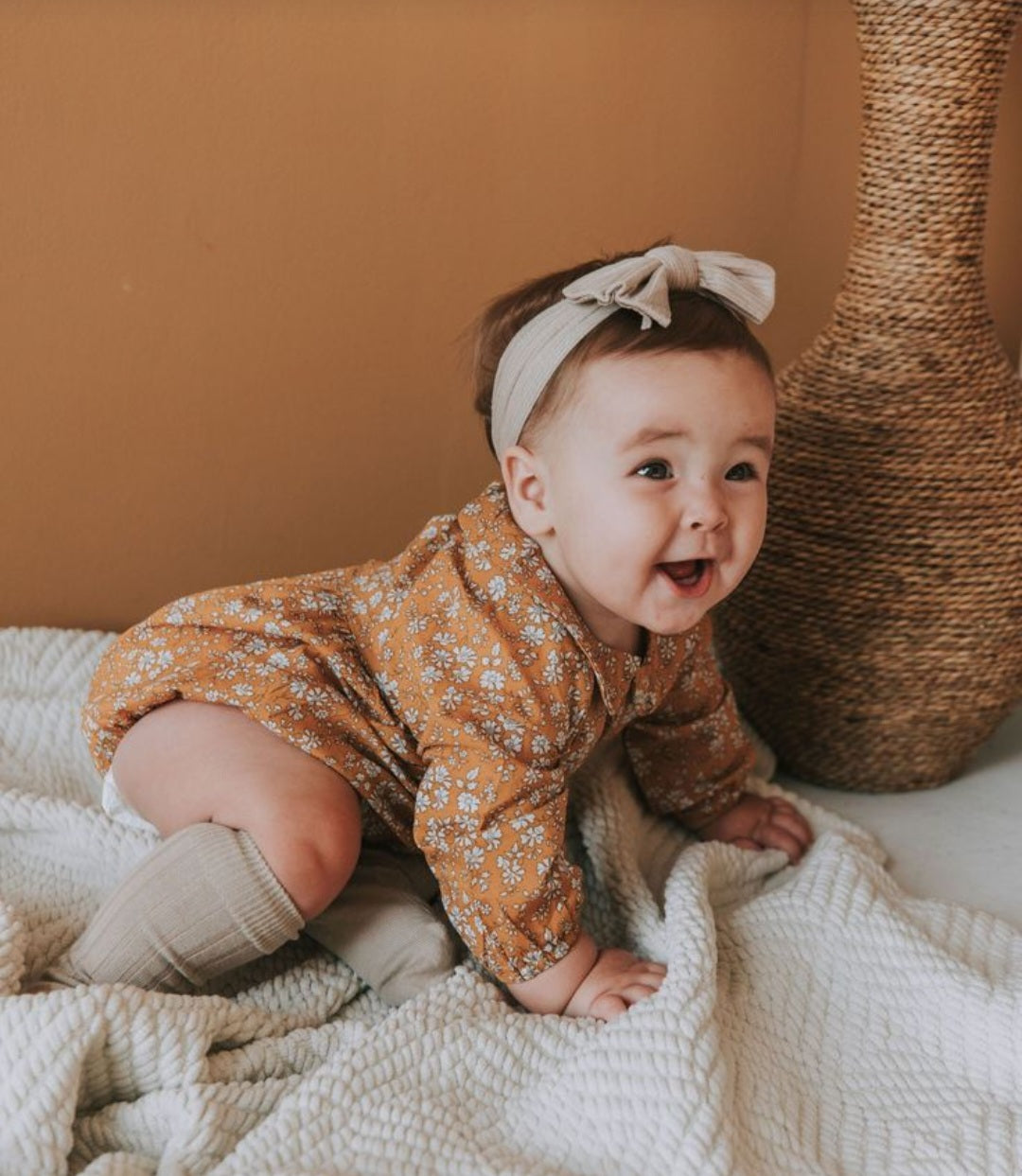 Mustard Floral Balloon Romper