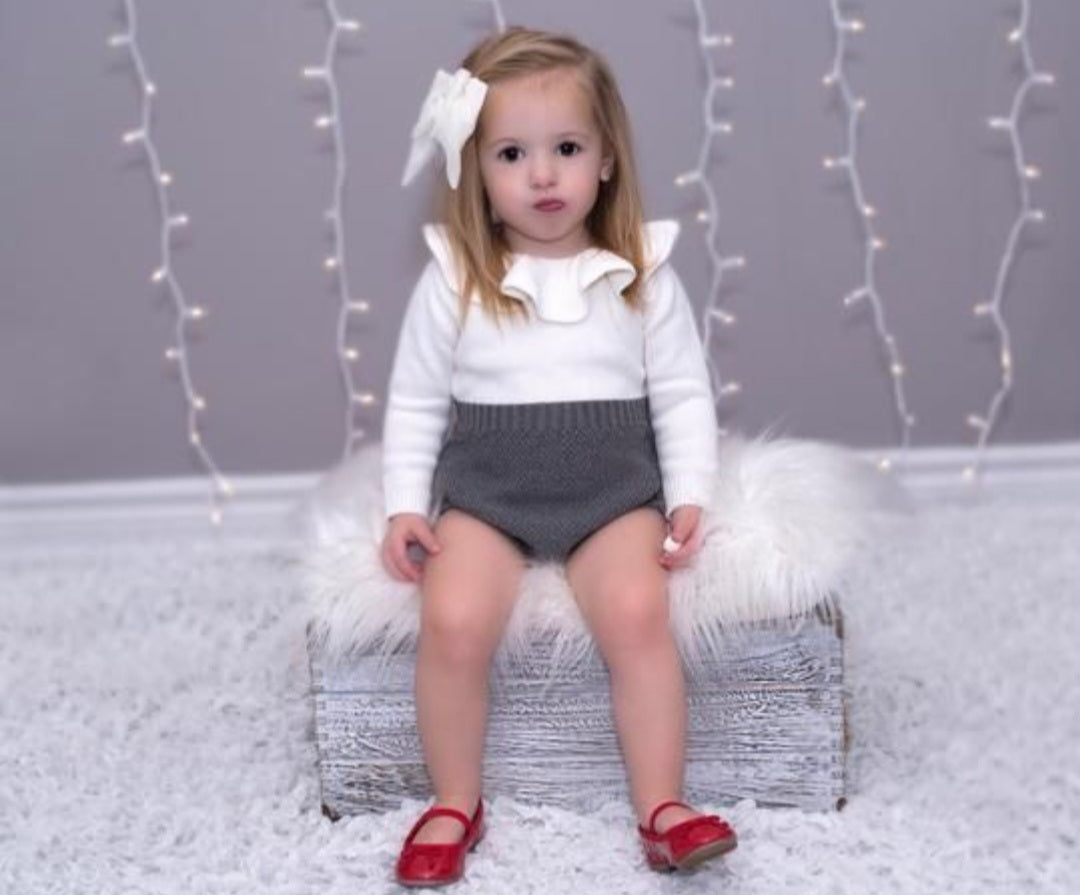 Luxury Two Tone Knitted Romper / Gray and White ( Gender Neutral)