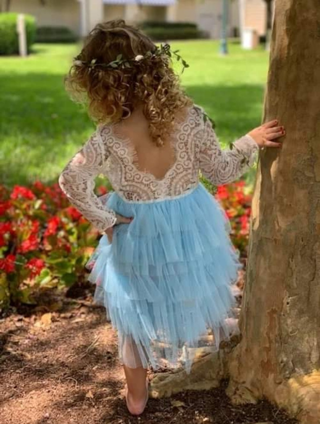 Powder Blue Long Sleeve Lace Dress