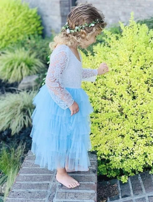 Powder Blue Long Sleeve Lace Dress