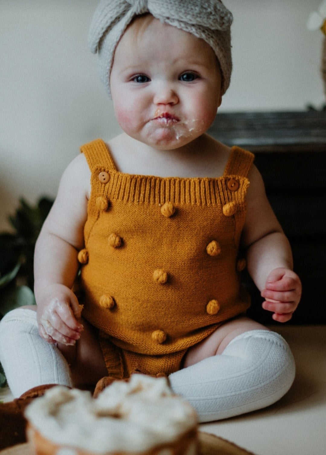 Mustard Popcorn Knitted Romper Gender Neutral