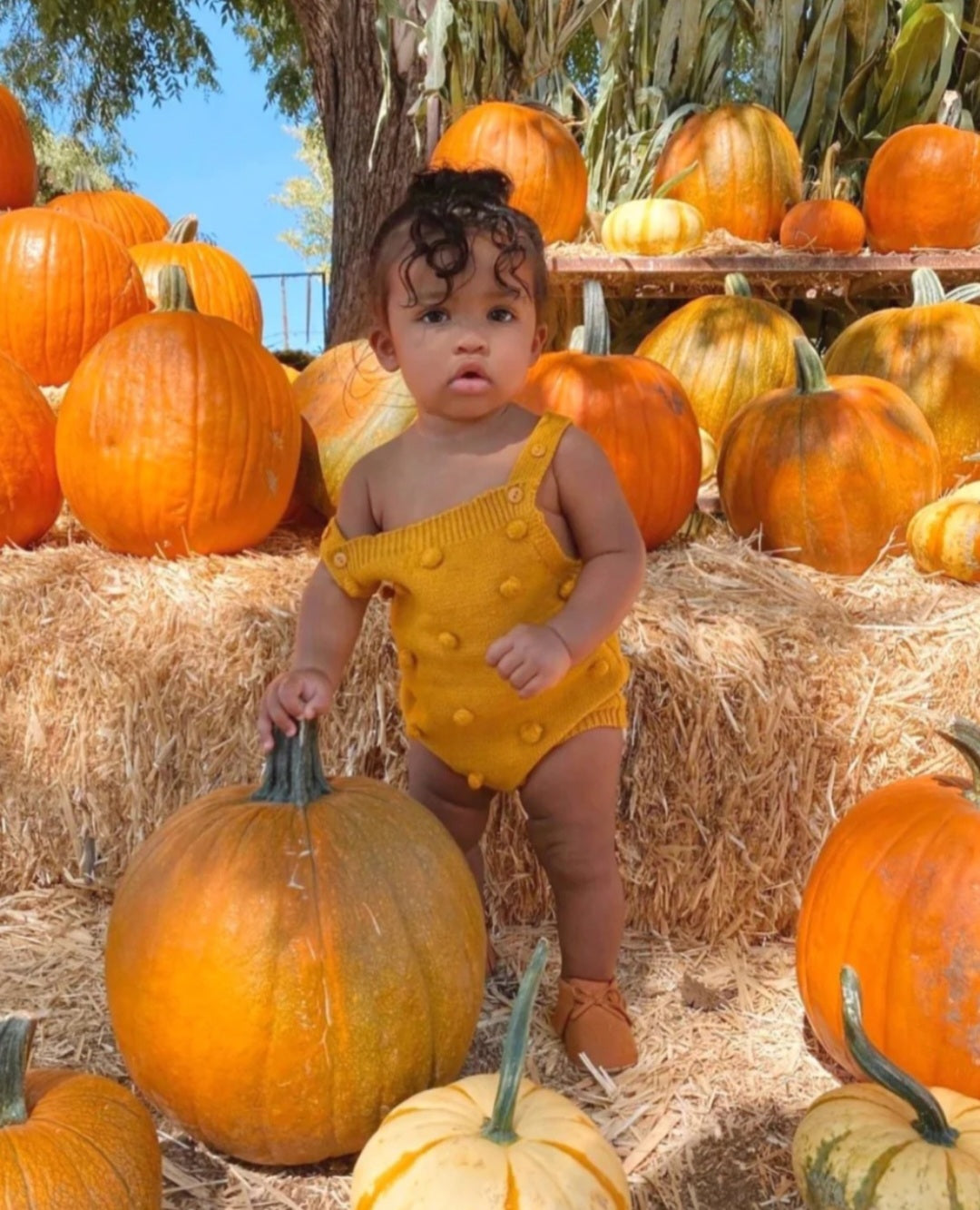 Mustard Popcorn Knitted Romper Gender Neutral