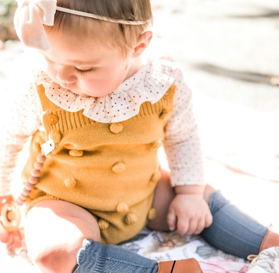 Mustard Popcorn Knitted Romper Gender Neutral