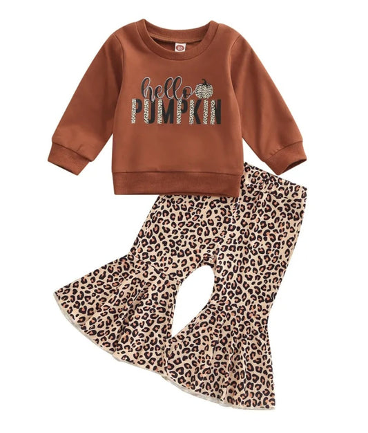 Hello Pumpkin Long Sleeve Top and Leopard Bell Bottoms 