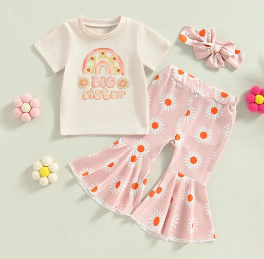 Maternity Announcement or BIG Sister Floral T with  Daisy Bellbottoms and Headband 1001170