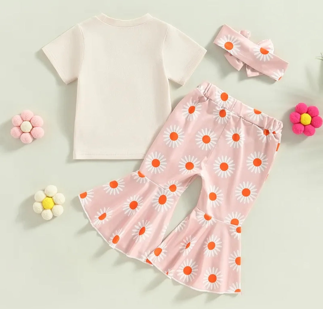  Maternity Announcement or BIG Sister Floral T with  Daisy Bellbottoms and Headband