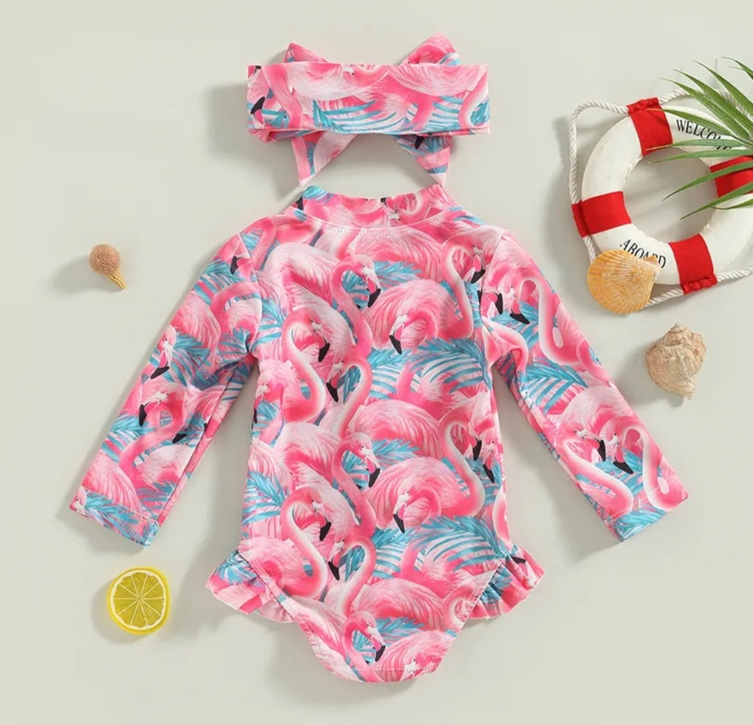 Flamingo Long Sleeve Swimsuit