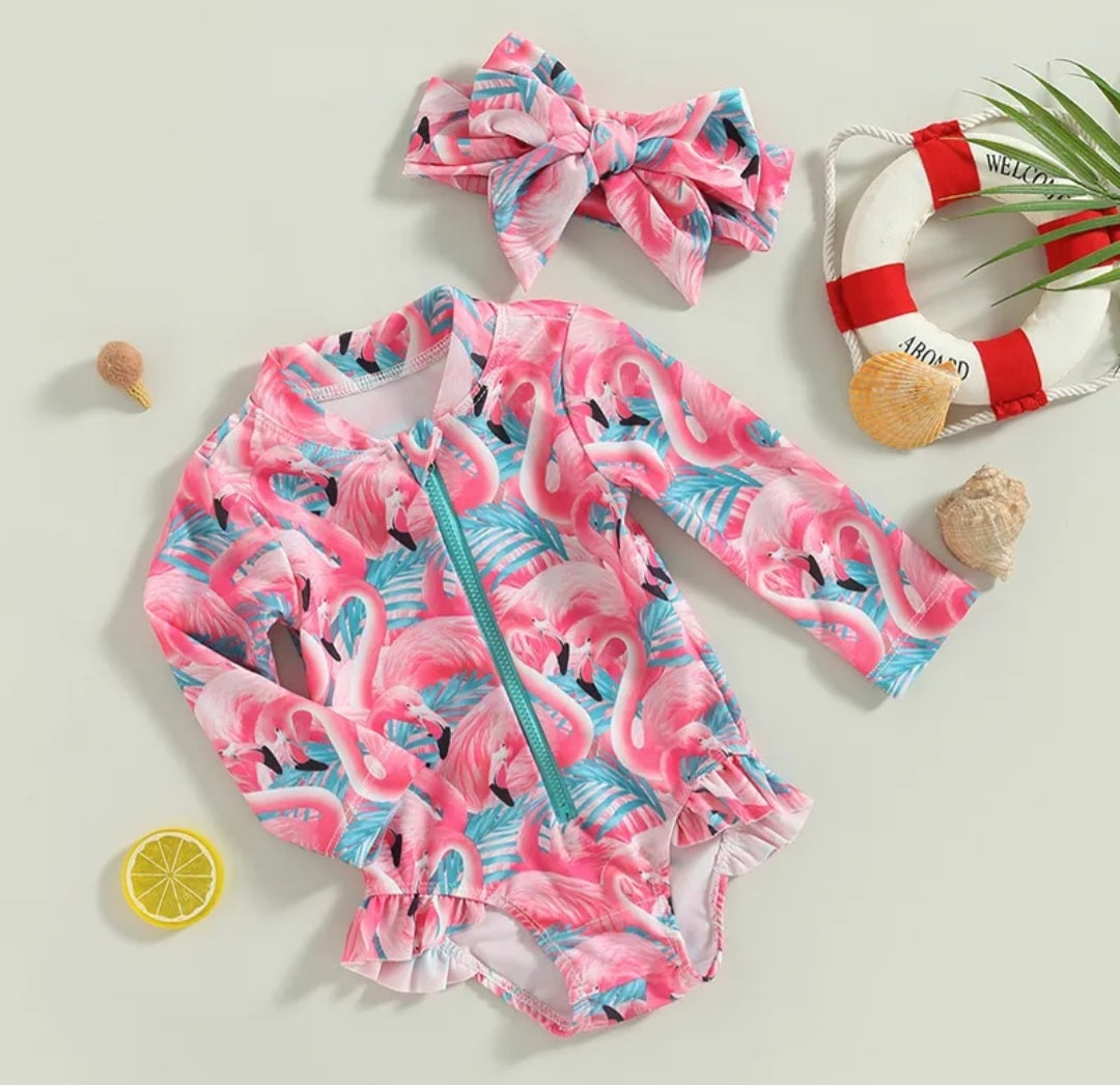 Flamingo Long Sleeve Swimsuit