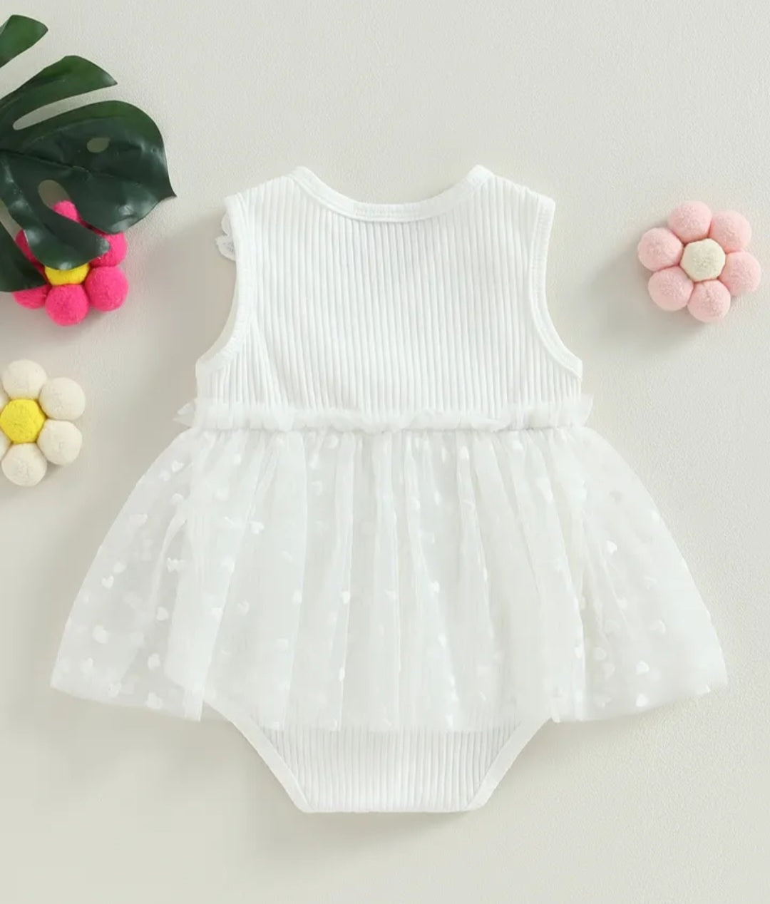 Ribbed White Lace Romper with Romantic Tulle Tutu 1001169