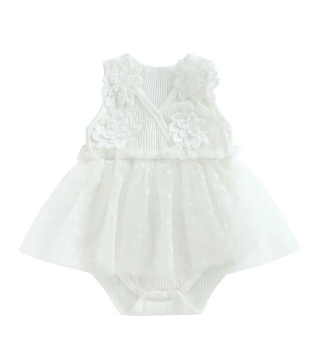 Ribbed White Lace Romper with Romantic Tulle Tutu 1001169