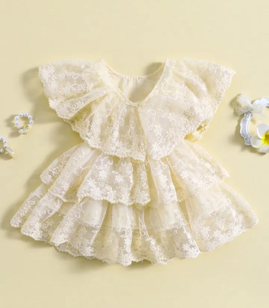 Off White Ruffle Lace  Dress