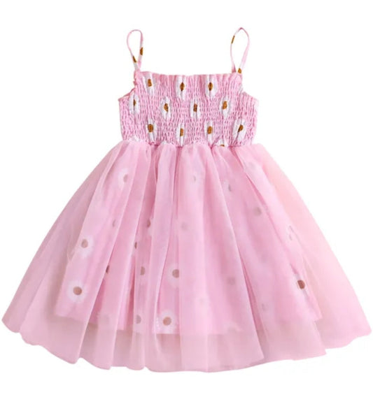 Pink Daisy Strappy Tulle Dress