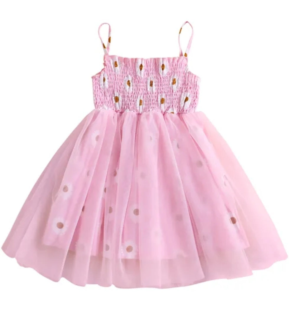 Pink Daisy Strappy Tulle Dress 1001161