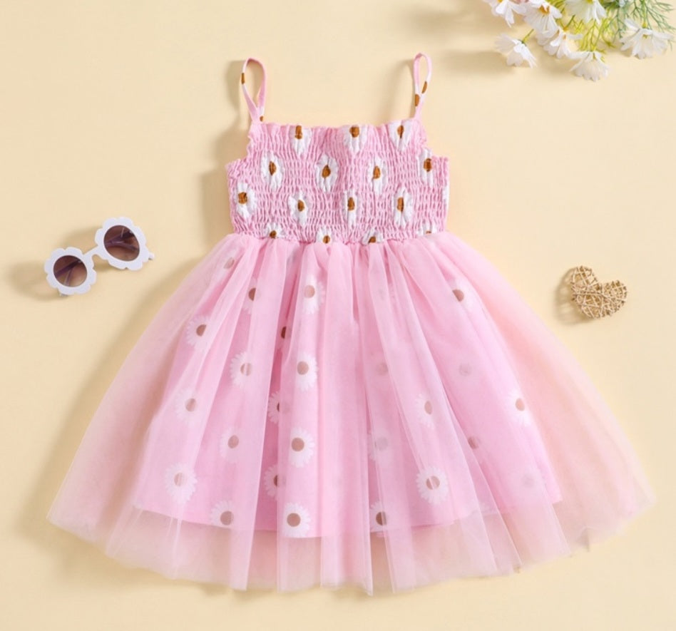 Pink Daisy Strappy Tulle Dress