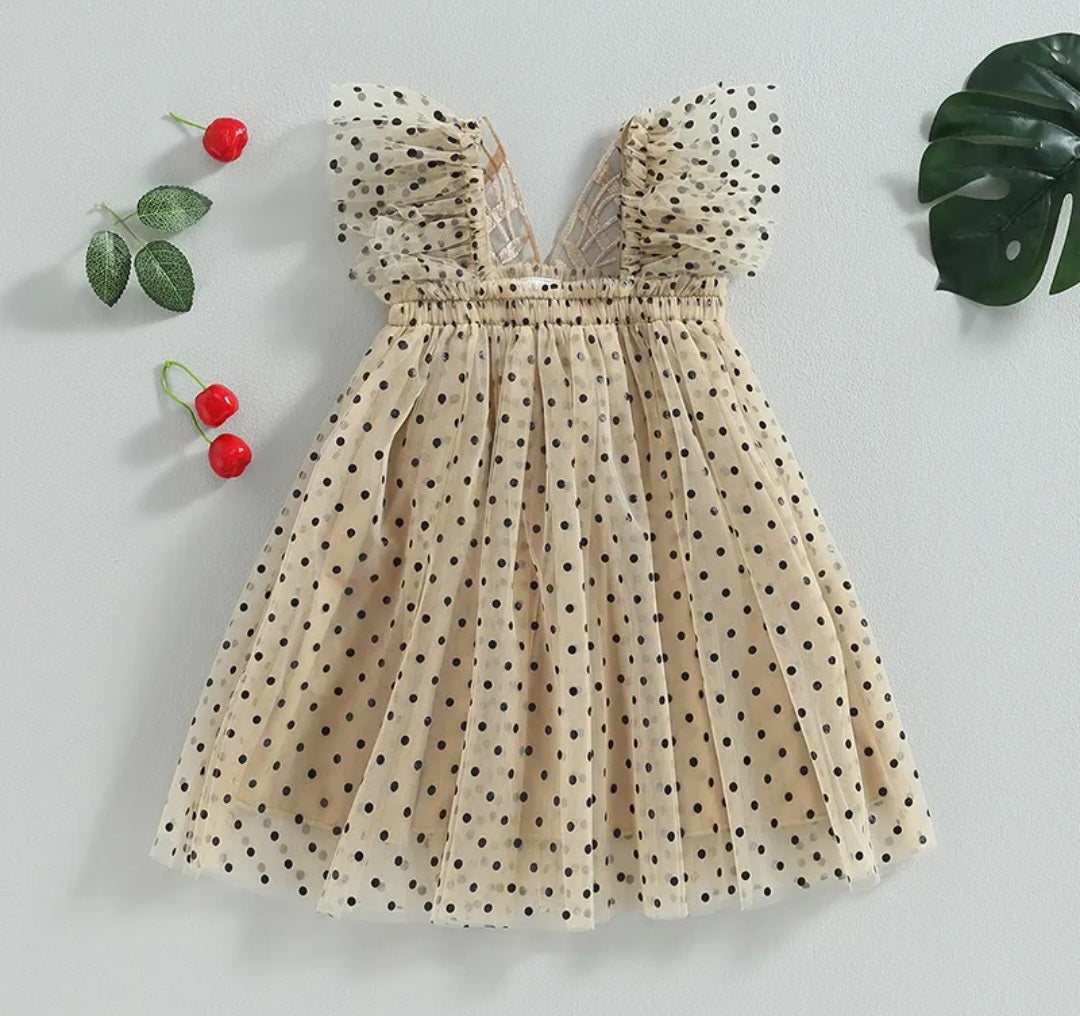 Champagne Polka Lace Butterfly Tulle Dress