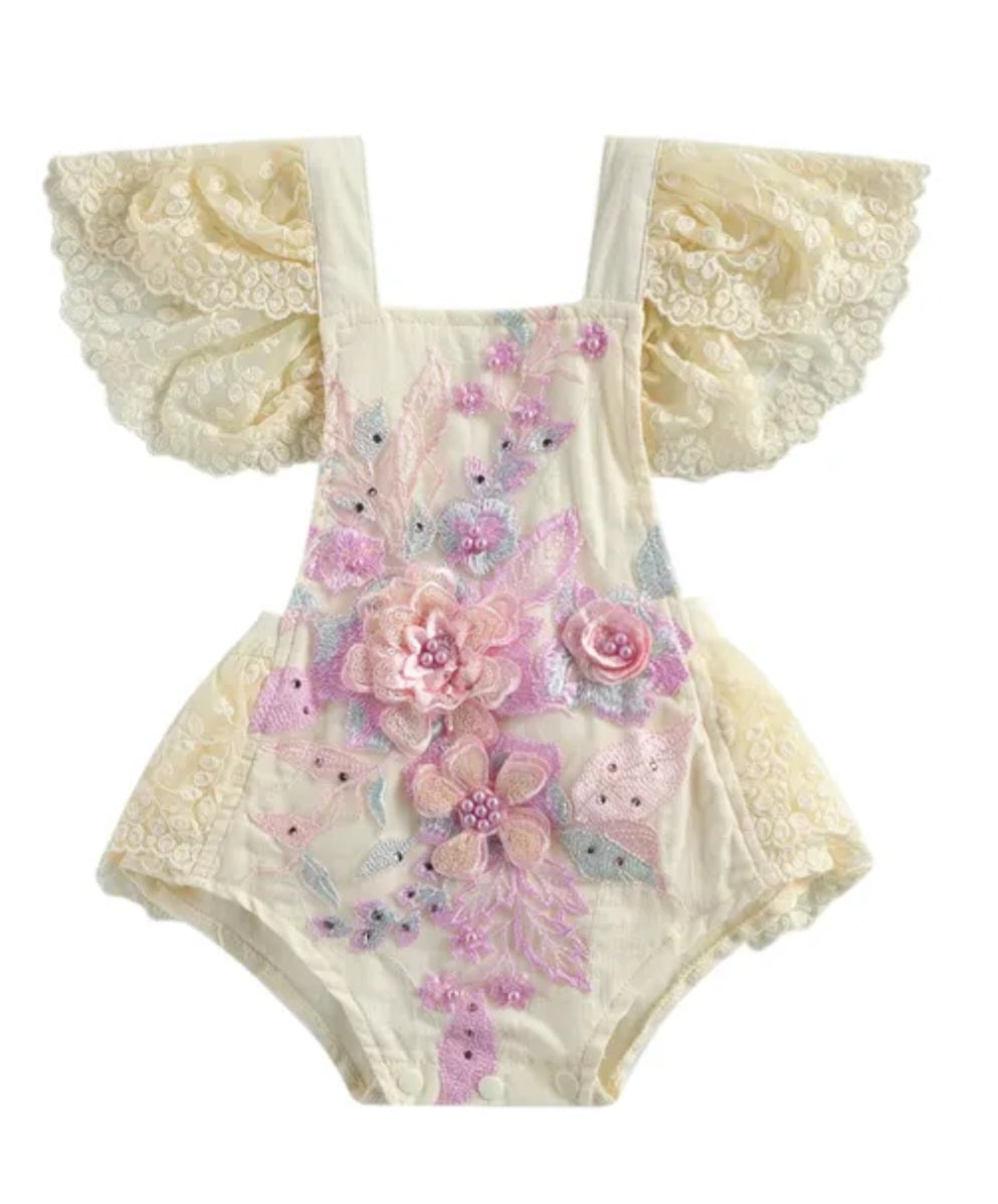 Purple Floral Embroidered Lace Romper 1001158