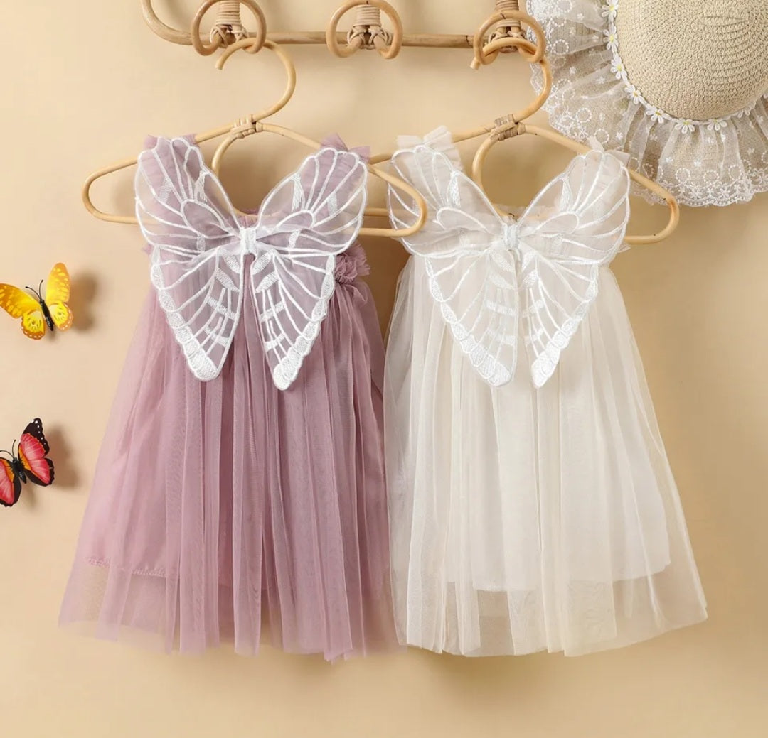 Cream Lace Butterfly Tulle Dress