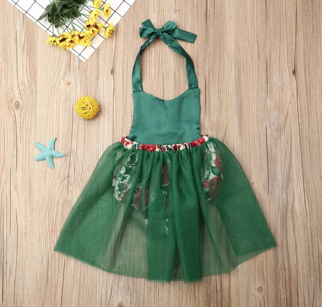 Green Floral Romper with Romantic Tutu 