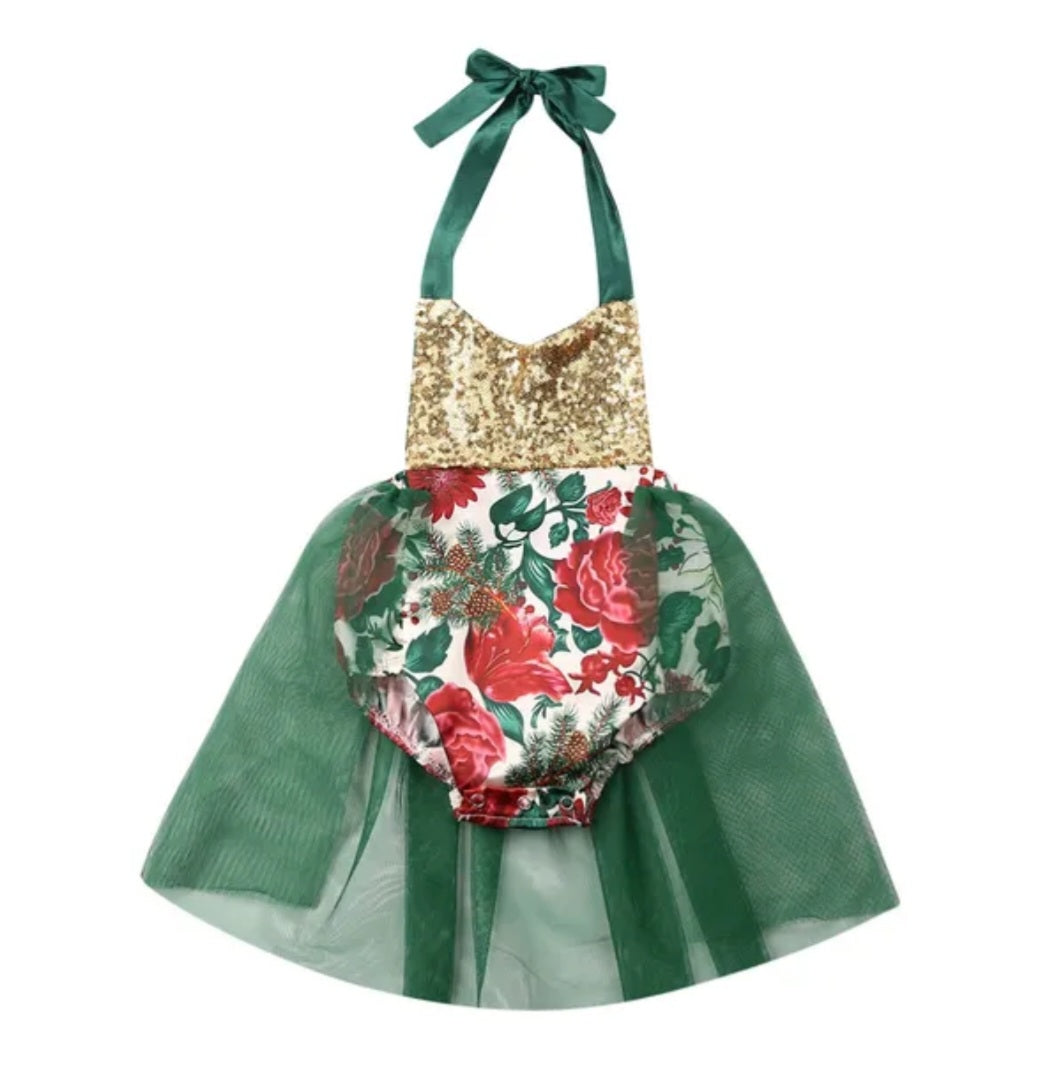 Green Floral Romper with Romantic Tutu 