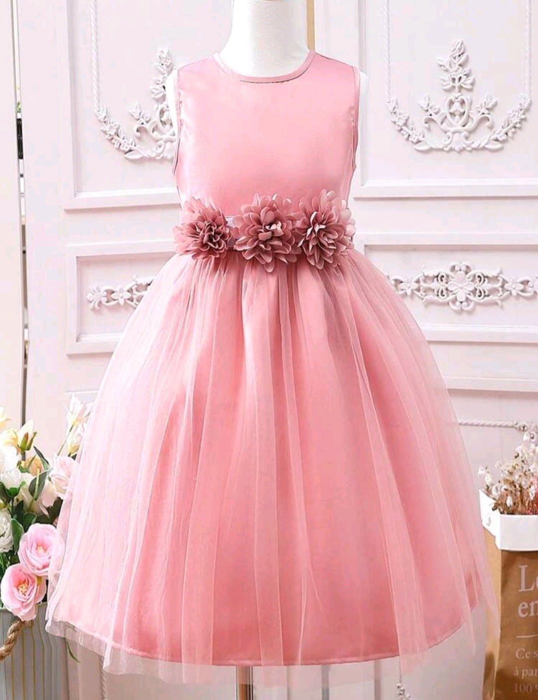 Pink Special Occasions Dress with Floral Belt/Headband #100033