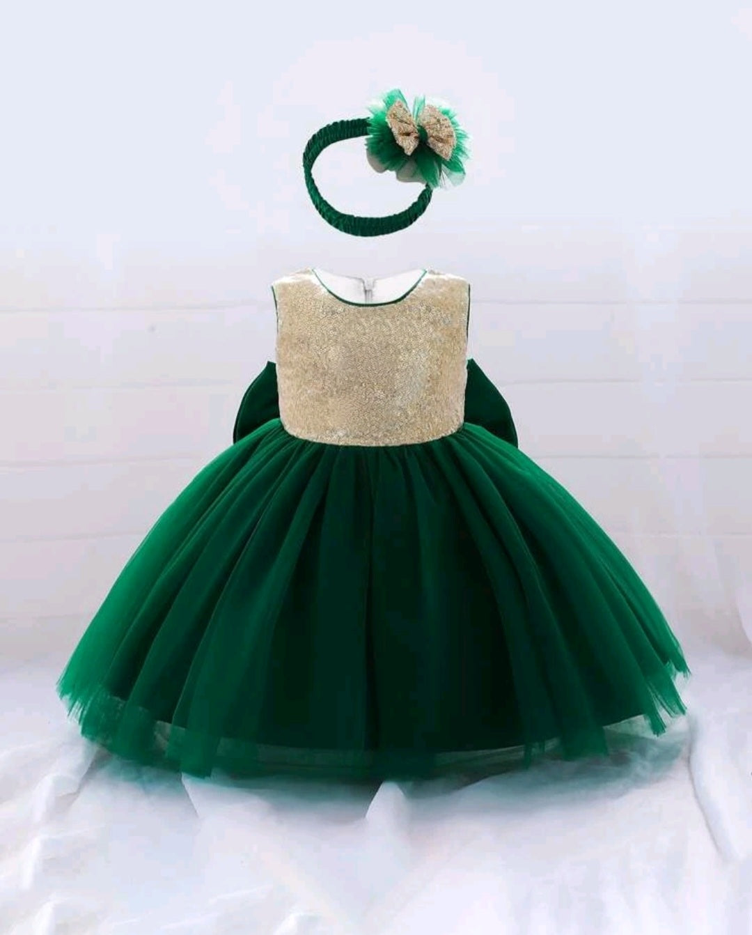 Emerald Green and Gold Sequins Special Occasions Dress with Headband 