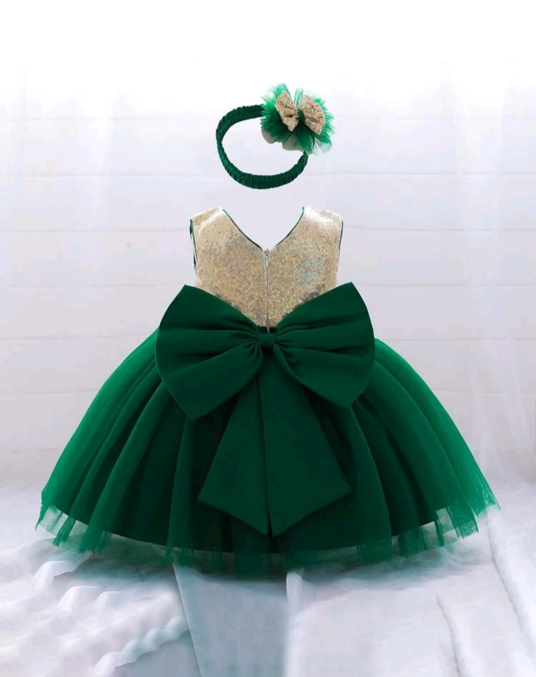 Emerald Green and Gold Sequins Special Occasions Dress with Headband 