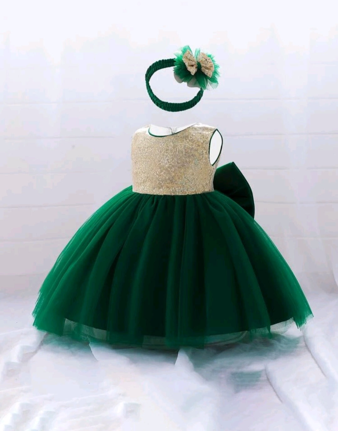 Emerald Green and Gold Sequins Special Occasions Dress with Headband 