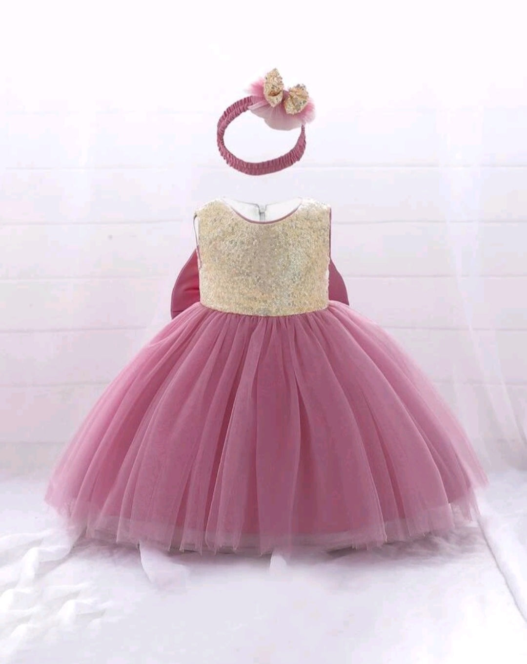 Gold / Dusty Pink Special Occasions Dress with Headband 1001185